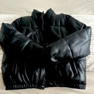 Leather puffer jacket